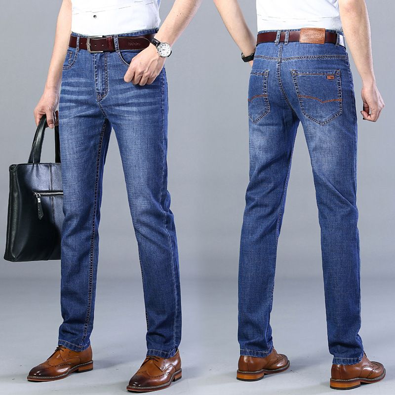 Tynde Stretch Jeans Mænd Trend Løse Bukser Med Lige Ben
