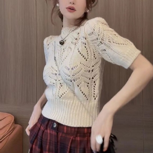 Udsøgt Og Smuk Top Dame Retro High-end Hulstrikket Sweater Med Tidevand