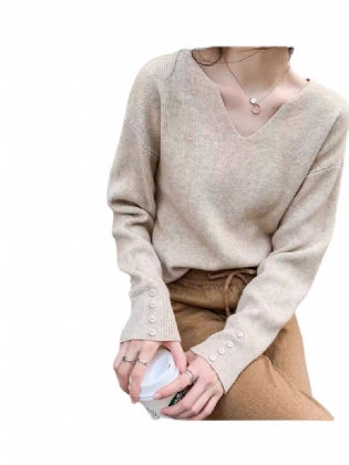 Undertrøje Kvinders Efterår Og Vinter Ny Stil V-hals Sweater Løs Strik Langærmet Top Trendy