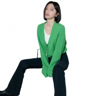 V-hals Grøn Sweater Dame Kort Strik Cardigan Frakke 2023 Forår Ny Hvid