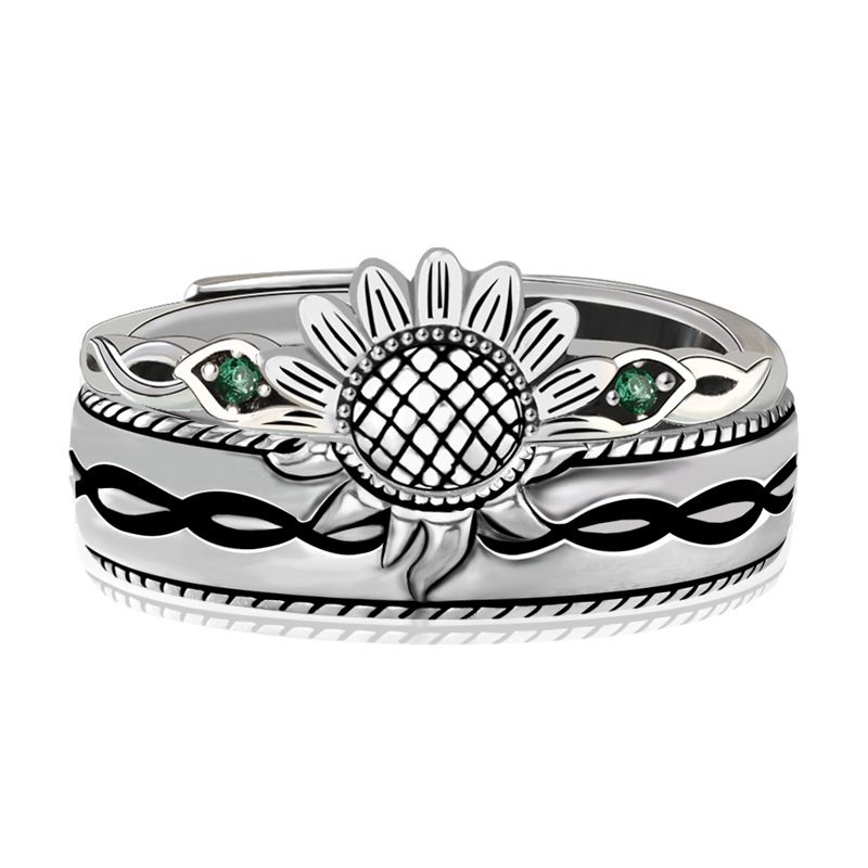Valentinsdag Originalt Design Parring Solsikke Retro Kunst Sterling Sølv S925 Ring