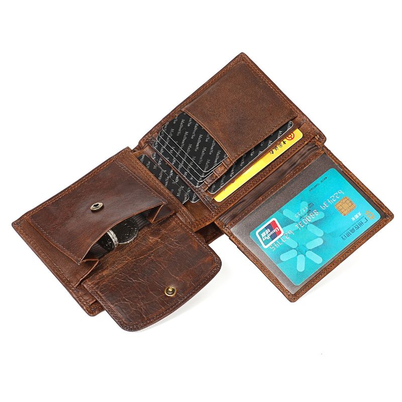 Vintage Crazy Horse Koskind Pung Til Mænd Ny Læder Dollar Wallet Horisontal