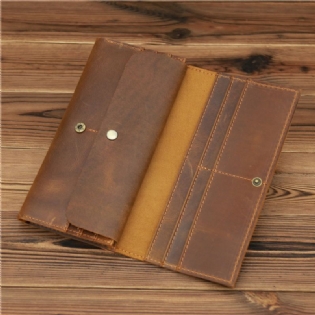 Vintage Crazy Horse Læder Clutch Til Mænd Med Lang Tegnebog