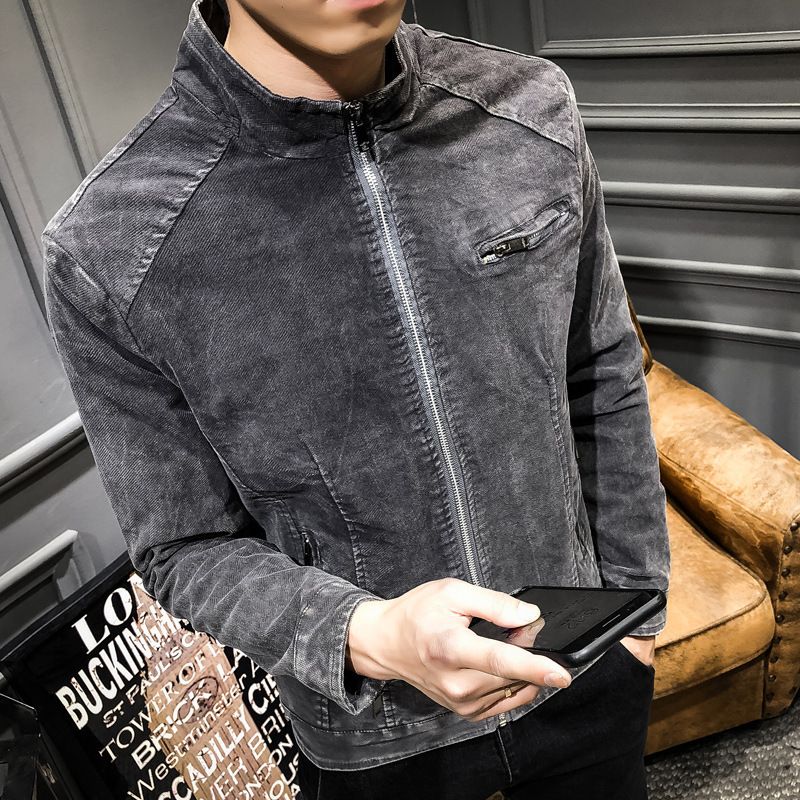 Vintage Denimjakke Til Mænd Casual Jakke Trend Ensfarvet