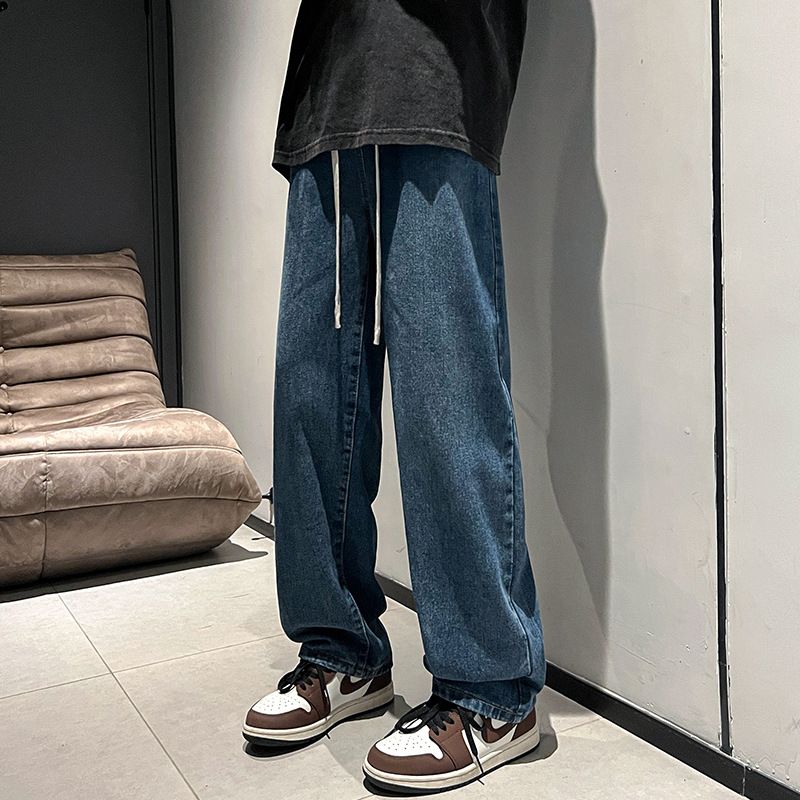 Vintage Jeans Til Mænd Drapering Mopping Løs Lige Brede Ben