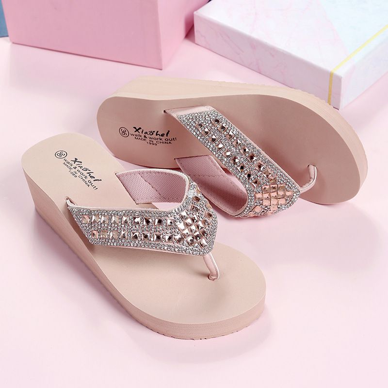 Hjemmesko Kvinders Sommer Rhinestone Sandaler Sko Piger Mode Ferie Strand Sko Wedge Platform Sko Klipklapper