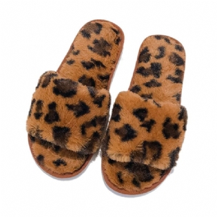 Leopardprint Til Kvinders Efterår Og Vinter Hjemmesko I Flad Plys I Bomuld I Stor Størrelse Bomuldssko Til Kvinder