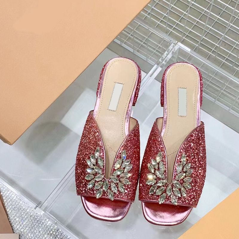 Sommer Nye Flade Hjemmesko Kvinder Rhinestone Dekoreret Runde Tå Sandaler Sko Mode