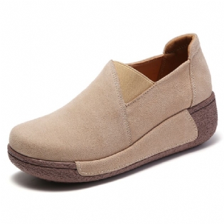 2023 Forår Og Sommer Nye Lædersneakers Mode Tyksålede Gyngesko Dame Flade Sko Mors Sko Casual Damesko