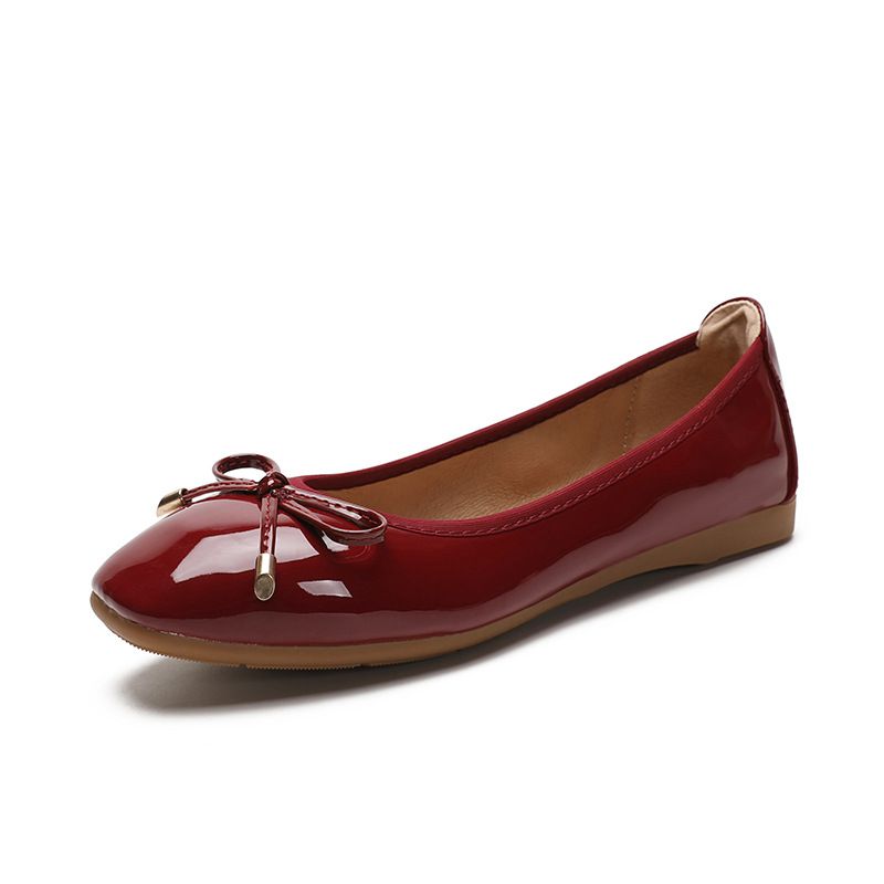 2023 New Square Toe Blød Sål Overflade Doudou Sko Dame Flade Sko Bowknot Flat Egg Roll Sko