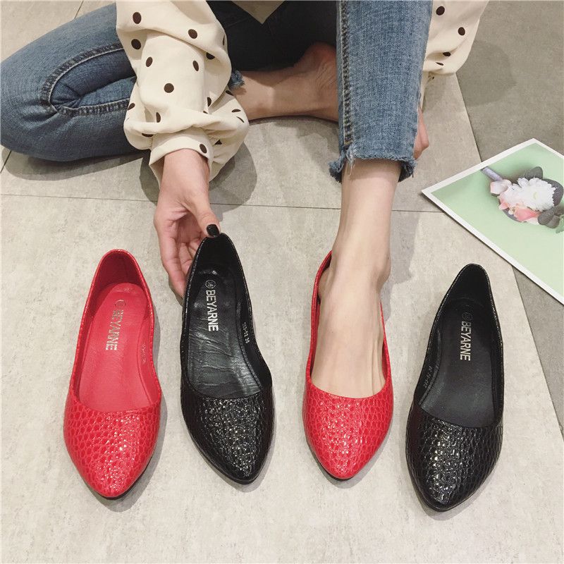 Laklæder Føl Præget Slangetryk Flad Hæl Dame Flats Classic Bådsko