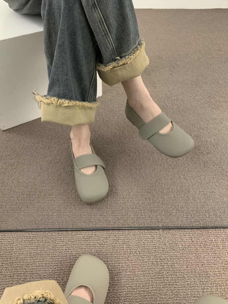 Retro Firkantet Tå Flade Sko Damesko Med Velcro Nye Blød Bund Doudou Sko