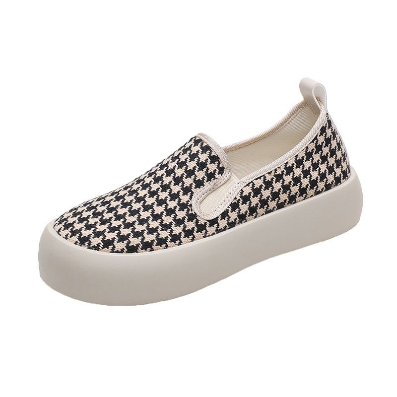 Slip-on Tyksålede Ærter Sko Damer 2023 Ny Mode Plaid Komfortable Casual Flade Sko