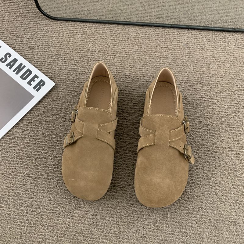Tykke Såler Frostet Ægte Blødt Læder Borken Sko Kvinders Nye Slip-on Blødsålede Retro Ærter Flade Sko Kvinder