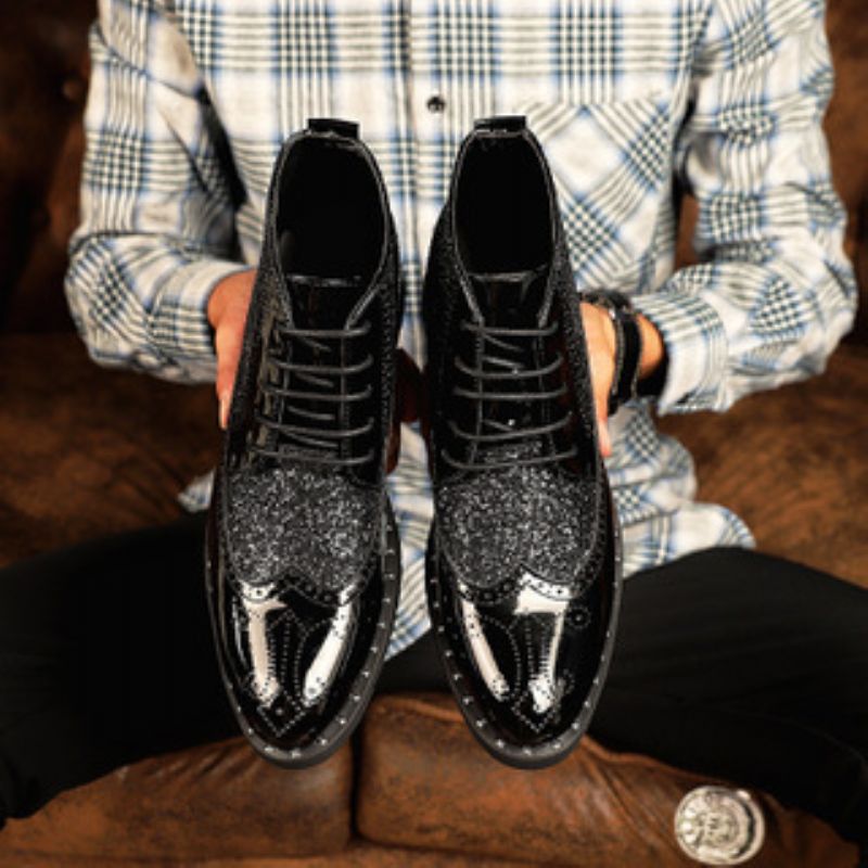 2020 Nye Forår Og Efterår High-top Lyse Læderstøvler Brogue Sko Mode Personlighed Fritidssko Trendy Herresko