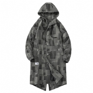 2023 Mænds Denim Trenchcoat Afslappet Lang Hættejakke Vintage Frakke