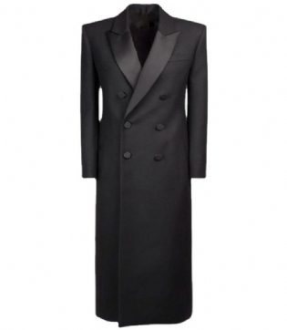 2023 Satin Dobbeltradet Trenchcoat Sort Temperament Lang Mode