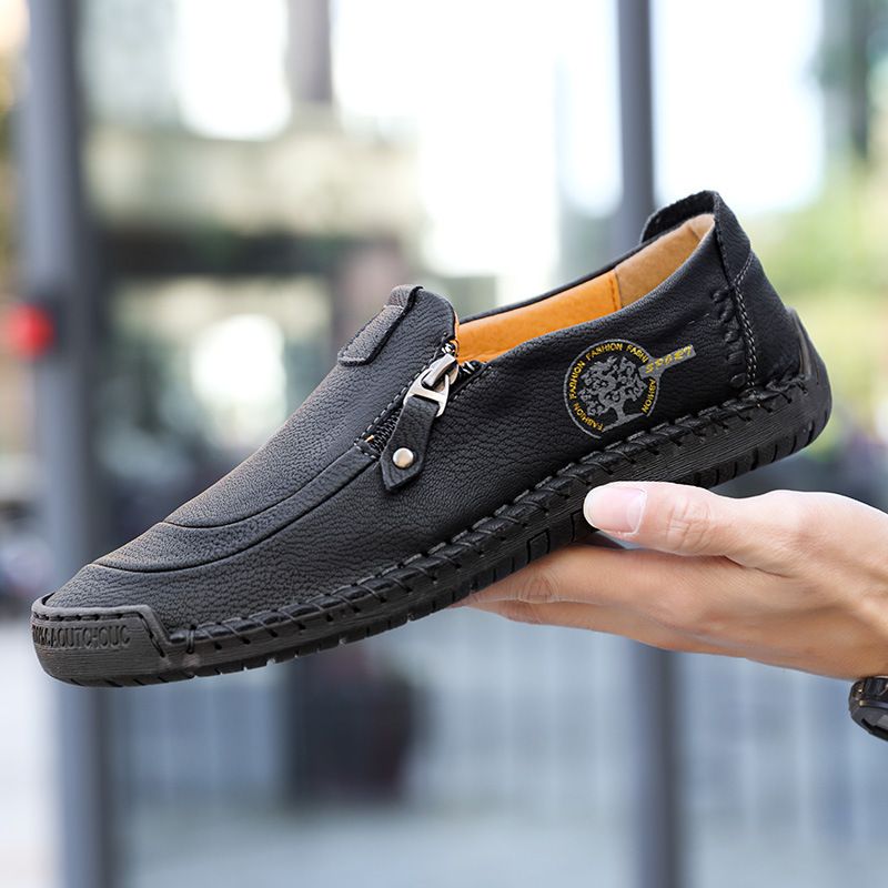2023 Sommer Nye Mænds Fritidskjole Sko Mode Lynlås Slip-on Peas Sko Stor Størrelse Håndlavede Sko