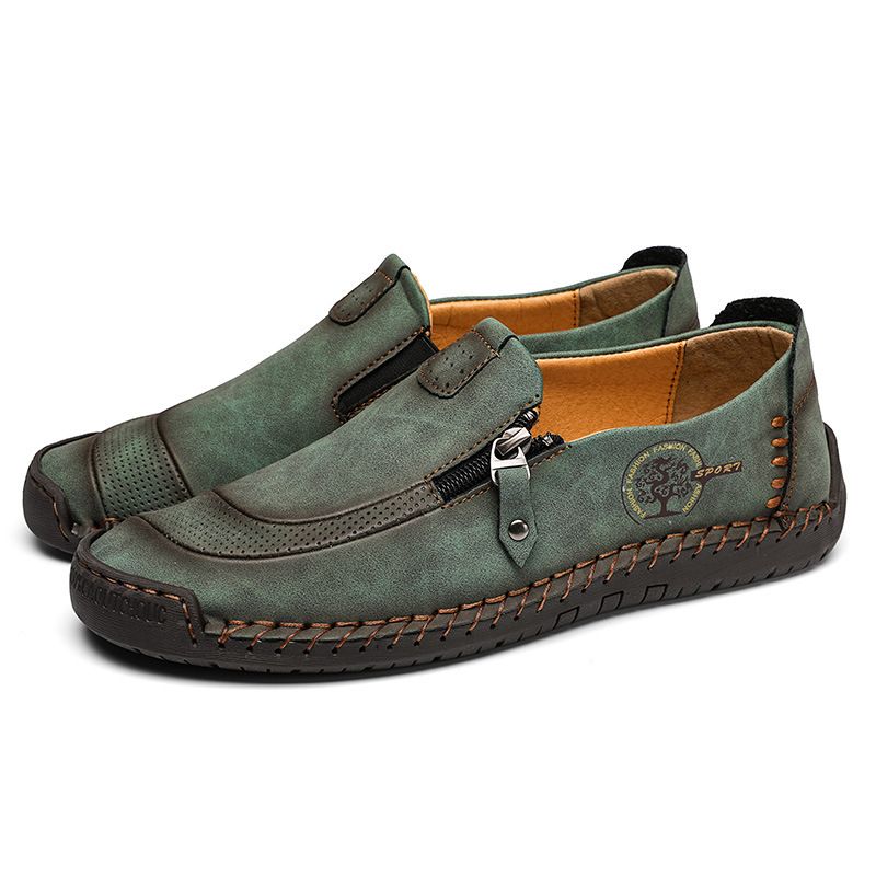 2023 Sommer Nye Mænds Fritidskjole Sko Mode Lynlås Slip-on Peas Sko Stor Størrelse Håndlavede Sko
