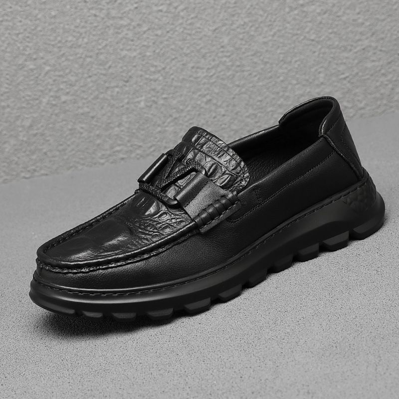 Ægte Læder Krokodille Mønster Kjole Sko Mænds Afslappede Slip-on Sko Tyksålede Ærter Sko