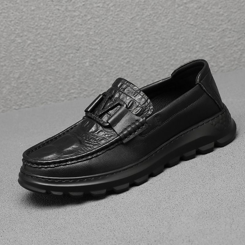 Ægte Læder Krokodille Mønster Kjole Sko Mænds Afslappede Slip-on Sko Tyksålede Ærter Sko