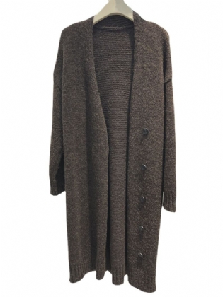 Dame Sweaterjakke Lang Knæ Løs Strikket Cardigan