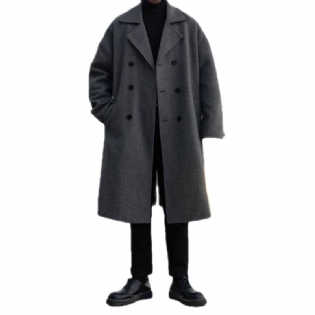 Dobbeltradet Ulden Frakke Herre Mellemlang Windbreaker Løs Trendy
