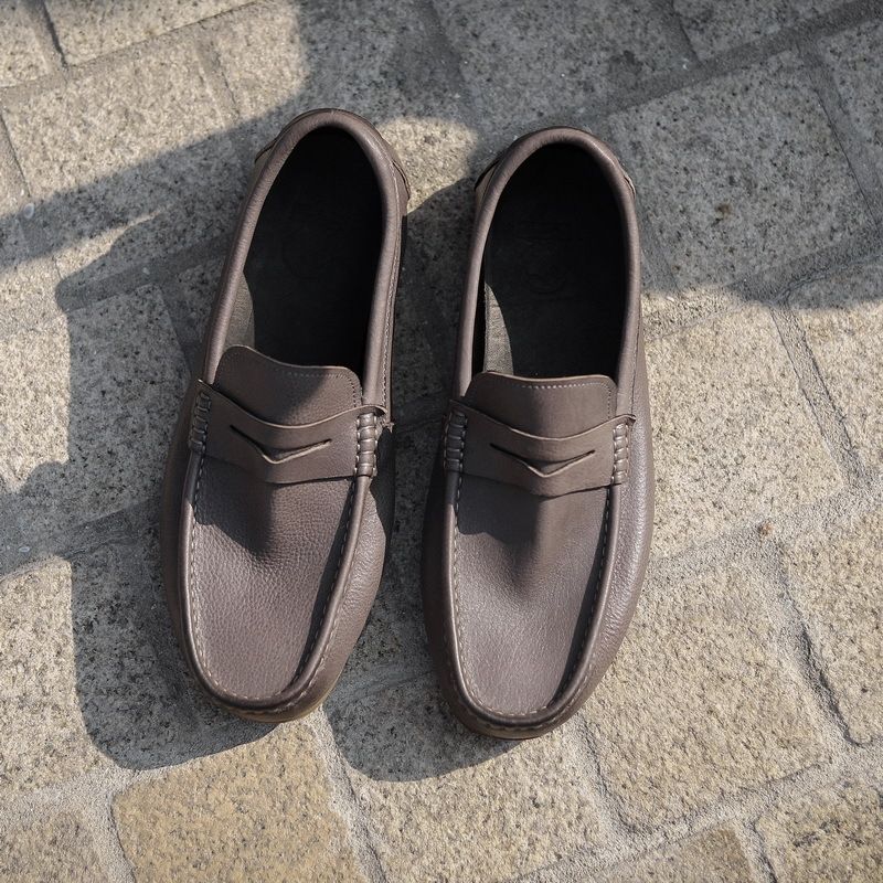 Enkeltlags Ægte Syninger I Læder Til Mænds Ærter Sko Slip-on Loafers Blødsålede Afslappede Køresko
