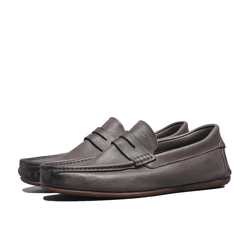 Enkeltlags Ægte Syninger I Læder Til Mænds Ærter Sko Slip-on Loafers Blødsålede Afslappede Køresko