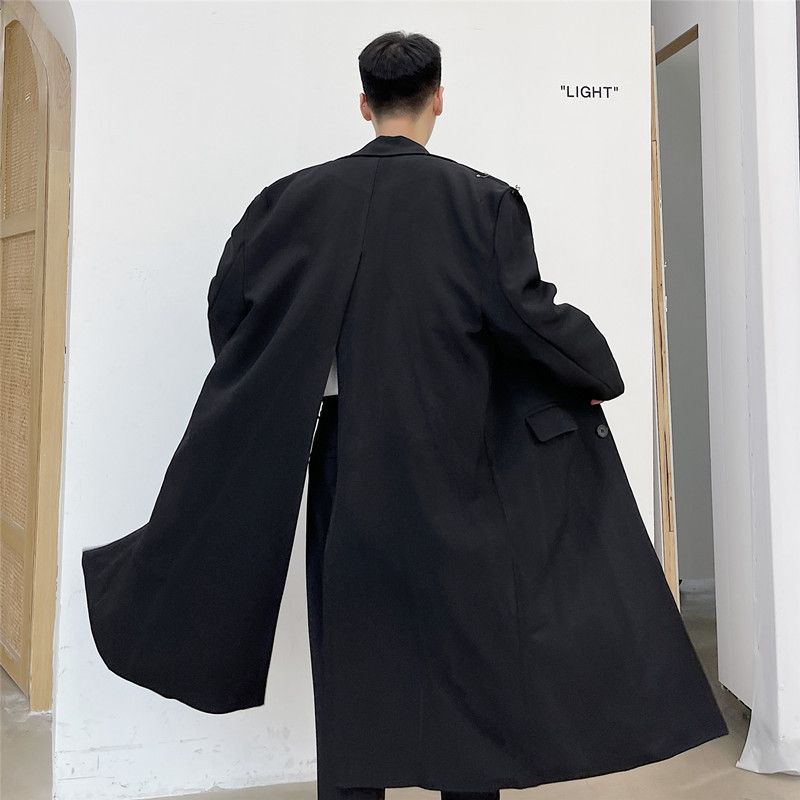 Enkeltradet Lang Uldfrakke 2023 Sort Hvid Trenchcoat Til Mænd