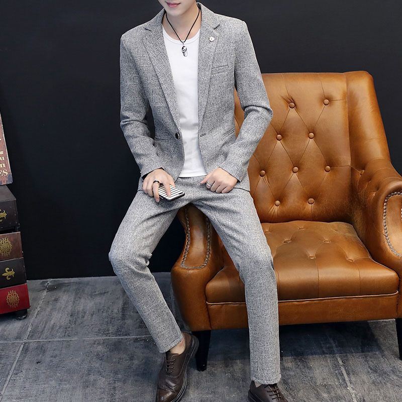 Ensfarvet Herredragt Slim Fit Mode En Knap