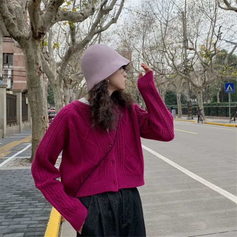 Fortykket Twist Sweater Cardigan Dame Kort Mode Løs Strikket Jakke Kvinder