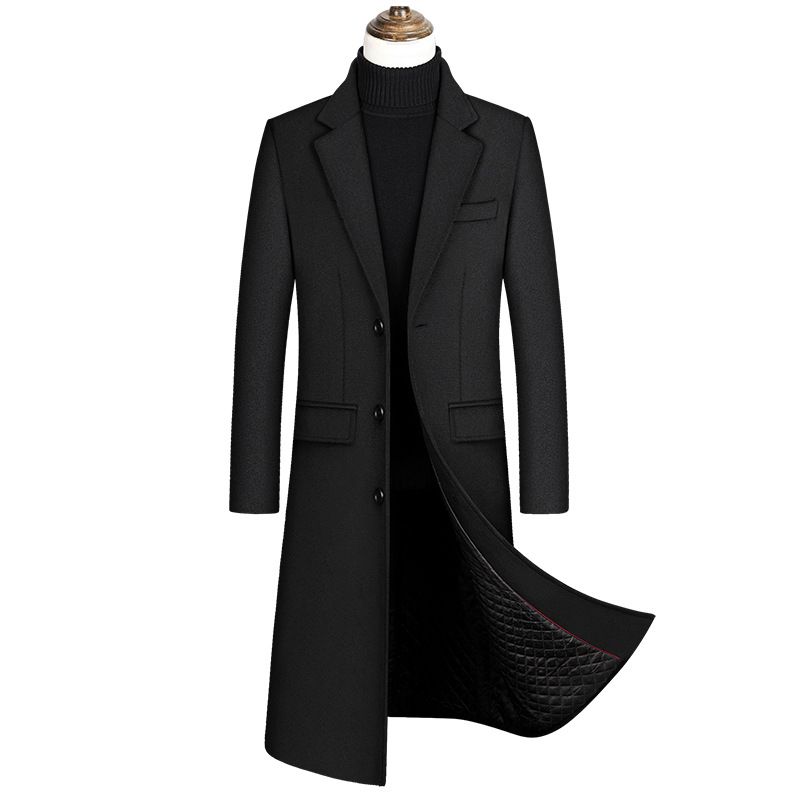 Herre Ulden Frakke Slim Fit Lang Tyk