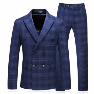 Herredragt Tredelt Jakkesæt Slank Business Casual Kjole Ternet
