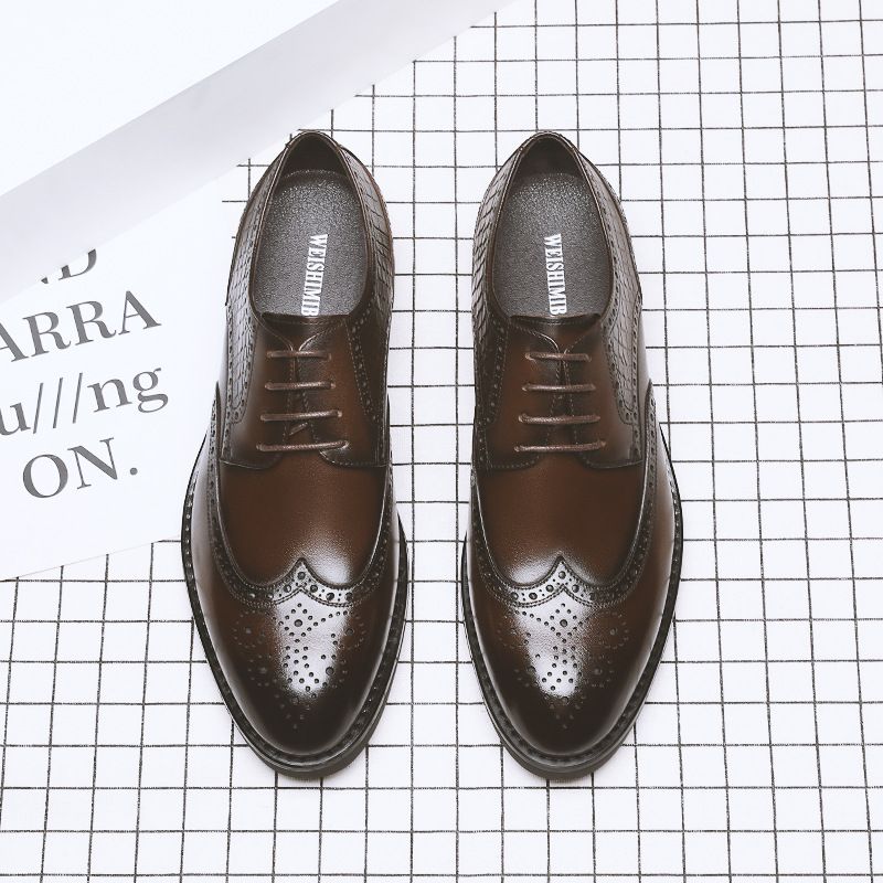 Herresko Sommer 2023 Nye Brogue Sko Udskårne Kjole Sko Mode Åndbart Læder Business Sko Bryllup Sko