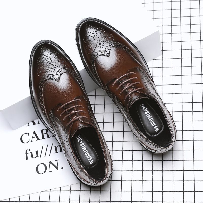 Herresko Sommer 2023 Nye Brogue Sko Udskårne Kjole Sko Mode Åndbart Læder Business Sko Bryllup Sko