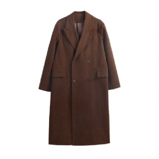 Karamel Retro Corduroy Windbreaker Dame Lang Længde Knæ Temperament Coat
