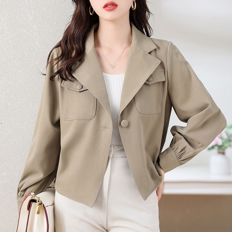 Khaki Kort Windbreaker Jakke Kvinders Nye Tynde Casual Jakkesæt Vindjakke Forår Og Efterår Toppe