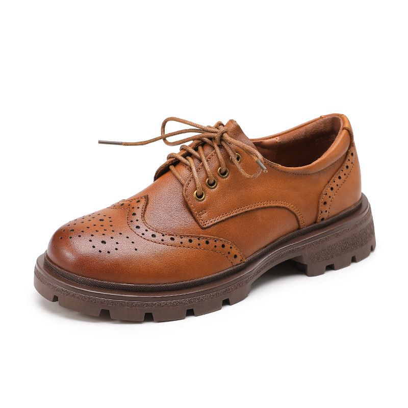 Kjolesko Kvinder 2023 Forår Og Efterår Nye Brogue Sko Dame Kjole Sko Rund Tå Skridsikre Retro Loafers