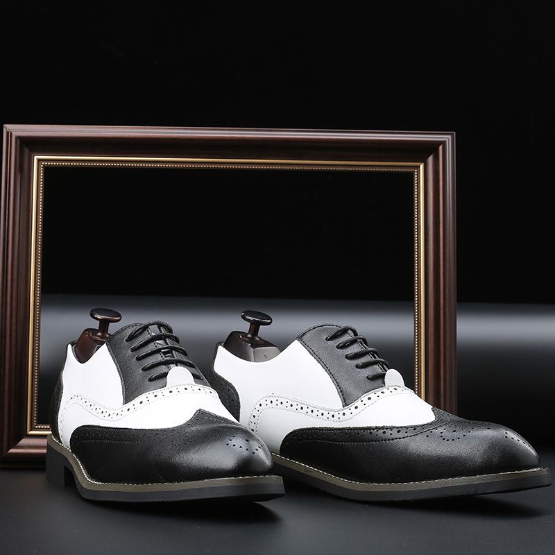 Kjolesko Med Spids Tå Til Mænd Retro Brogue Sko Udskårne Herresko Læder Farve Matchende Trendy Sko