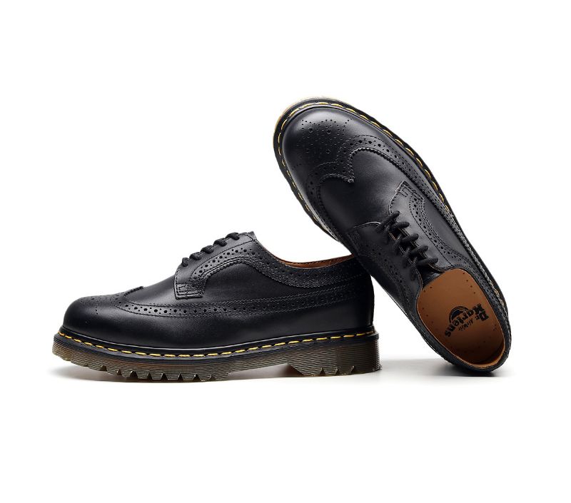 Klassiske 5-hullers Læder Martin Støvler Brogue Sko Herresko Udskåret Design Flade Sko Herre- Og Damesko Stor Størrelse