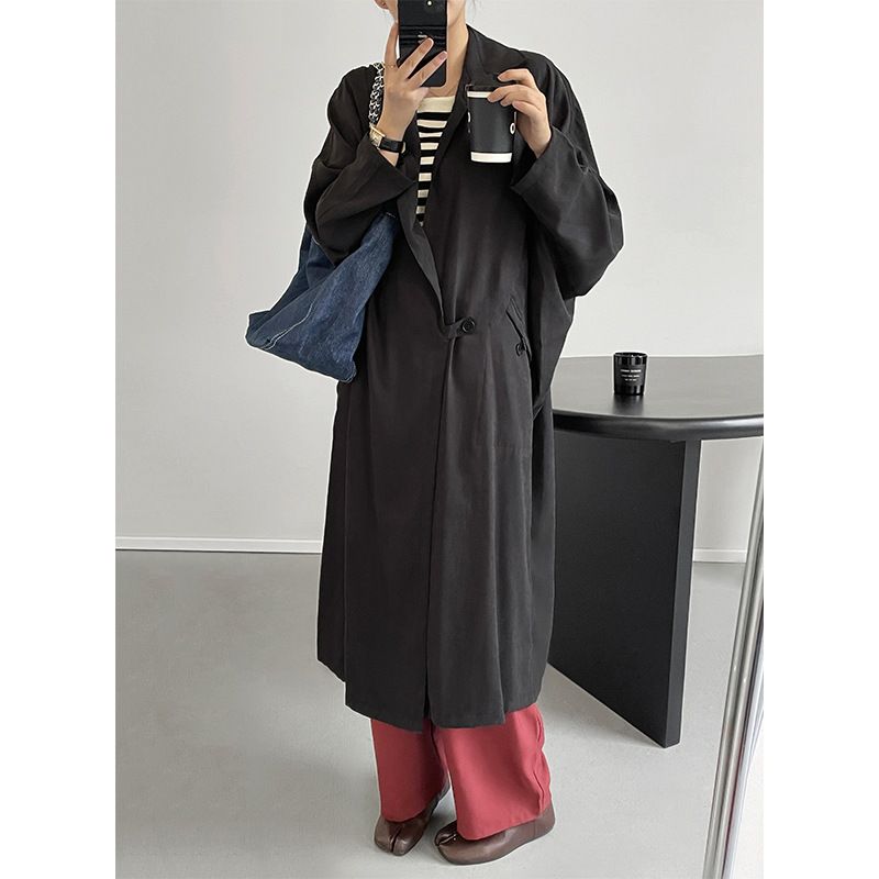 Knælang Trenchcoat Dame 2023 Afslappet Lang Frakke