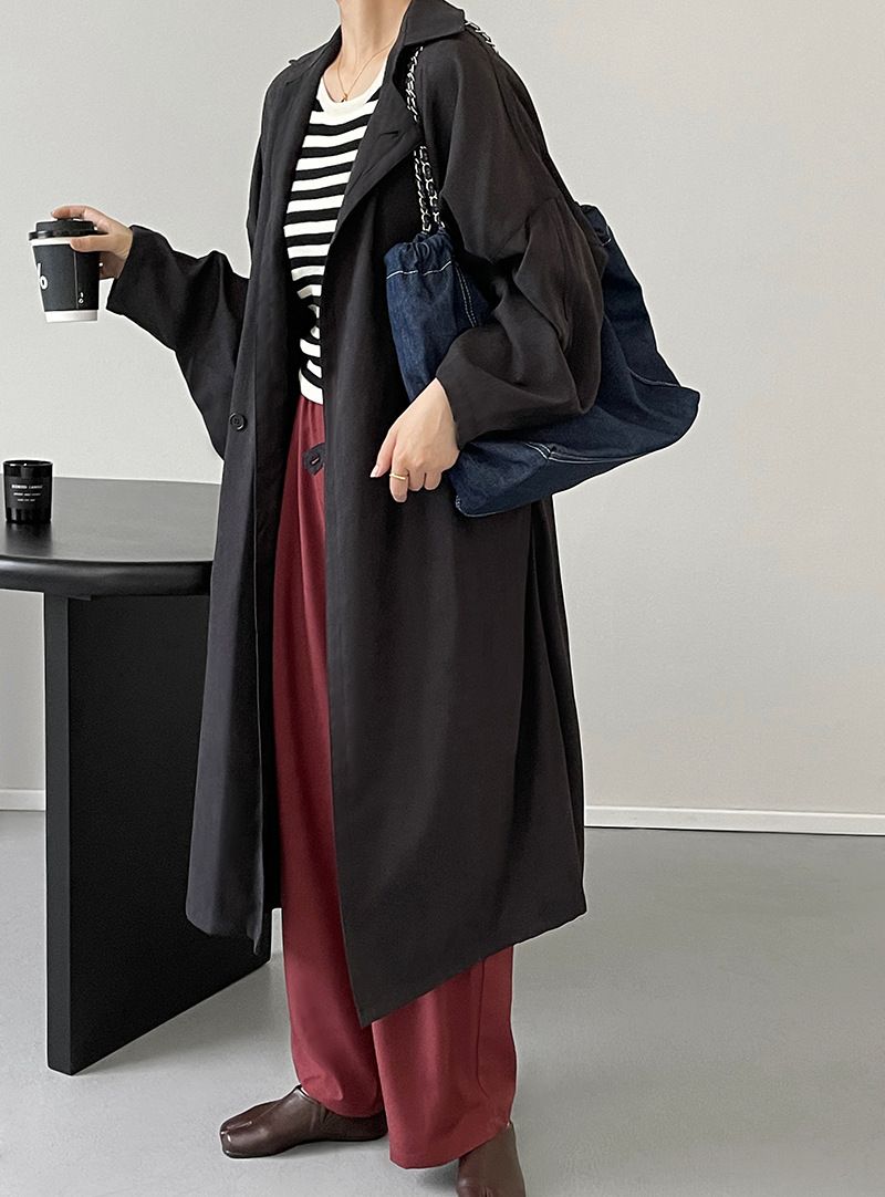 Knælang Trenchcoat Dame 2023 Afslappet Lang Frakke
