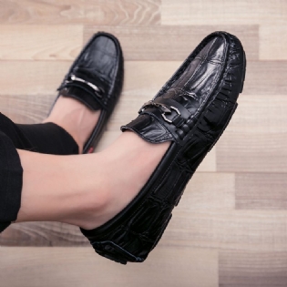 Krokodille Mønster Ærter Sko Herre Ægte Læder Sommer Afslappet Kjole Sko Slip-on Herresko Trend