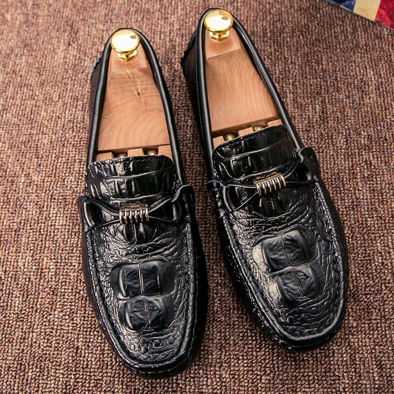 Krokodille Mønster Ærter Sko Herre Ægte Læder Sommer Afslappet Kjole Sko Slip-on Herresko Trend