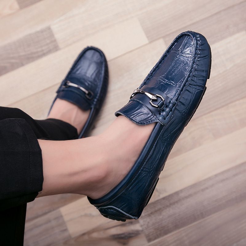 Krokodille Mønster Ærter Sko Herre Ægte Læder Sommer Afslappet Kjole Sko Slip-on Herresko Trend