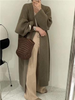 Lang Strikket Cardigan Med Løs Sweater Til Kvinder