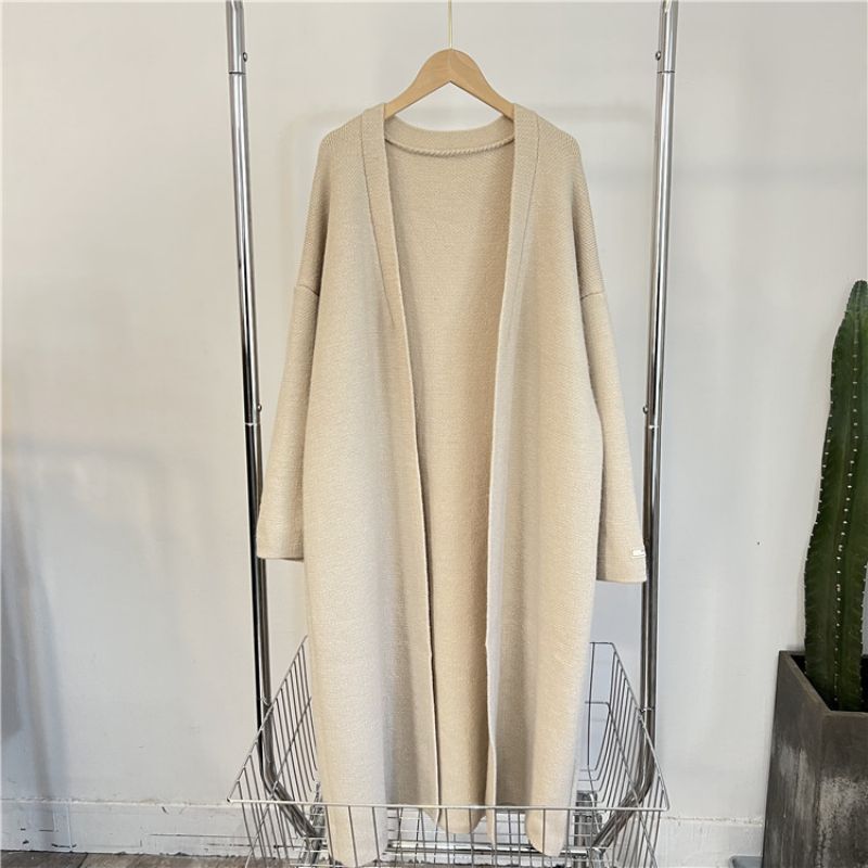 Lang Strikket Cardigan Med Løs Sweater Til Kvinder
