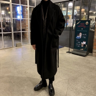 Lang Ulden Jakke Herre Trendy Løs I Over The Knee Windbreaker Smuk Frakke