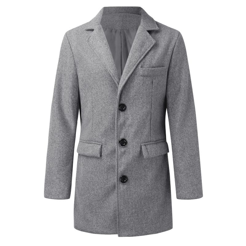 Mænd Lang Trench Coat Stand Krave Uldjakke